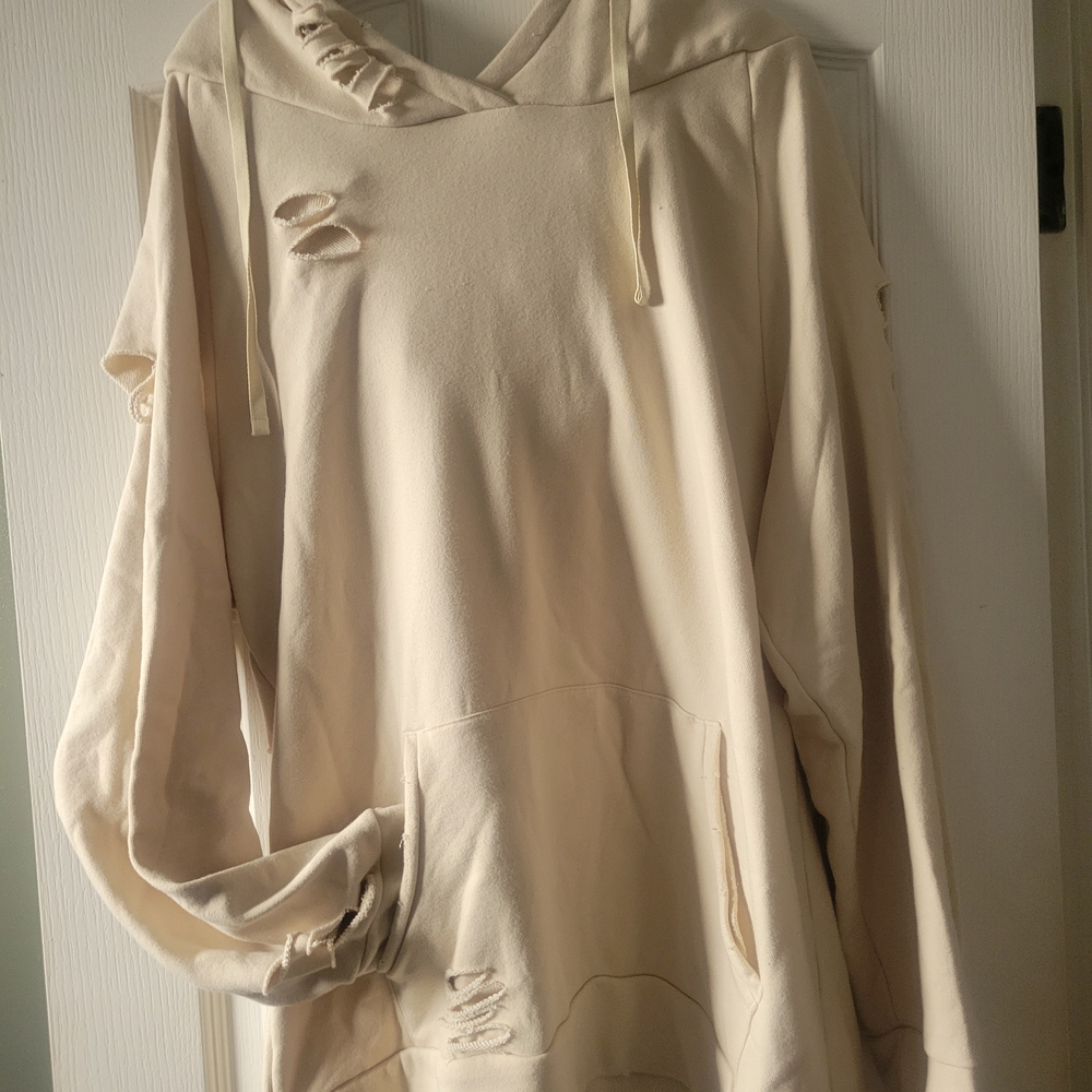 Cream Distressed Hoodie
